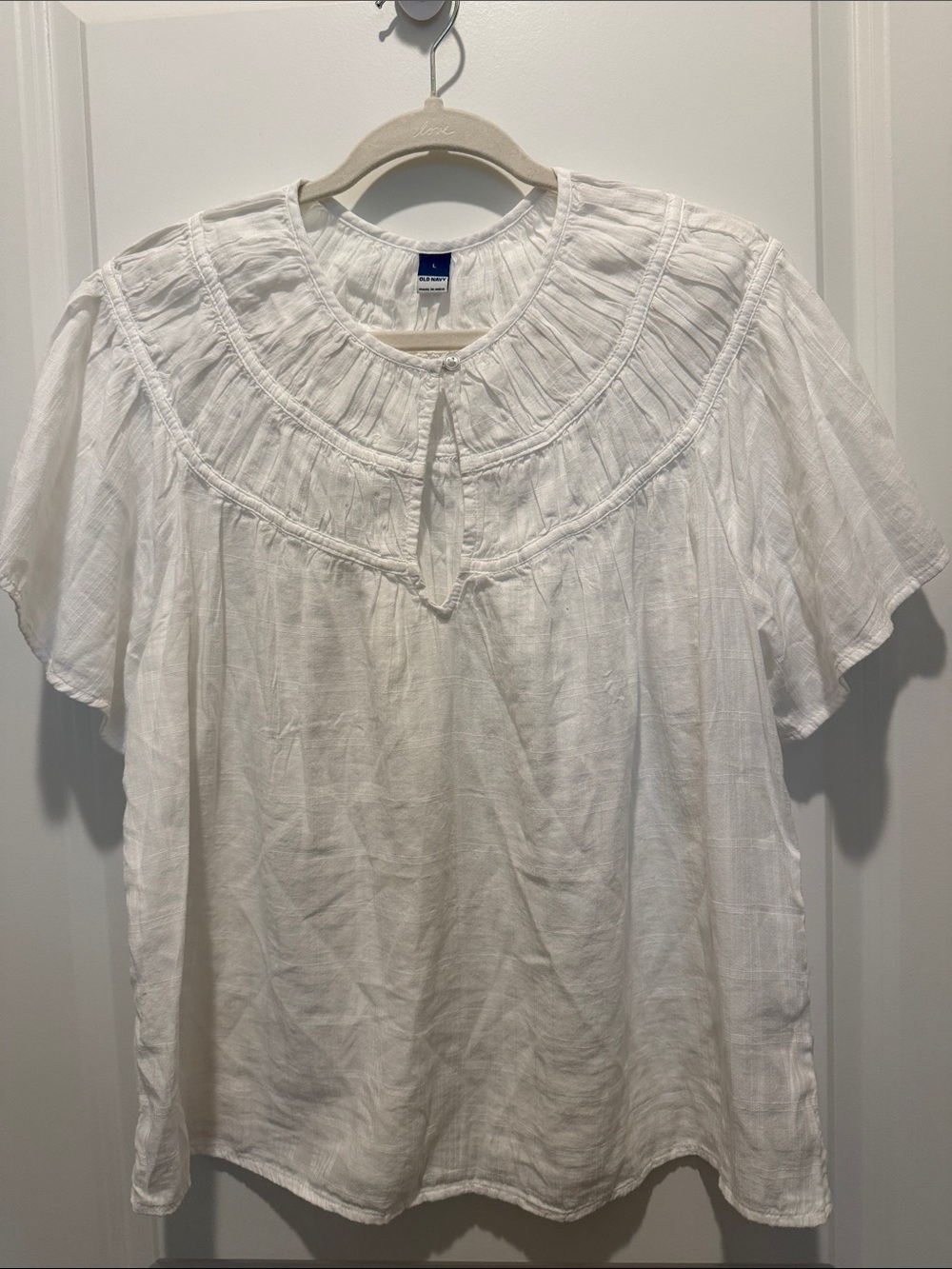 Old Navy White Pintuck Yoke Tie-Front Blouse